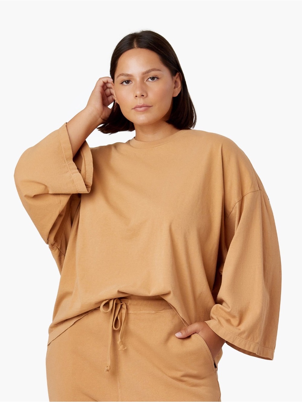 TKEES Core Long Sleeve Tee in Toast (tan) size 1  (US 2-4)